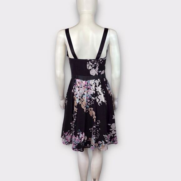 Bebe Floral Black & Pink Dress 100% Silk Sleeveless Knee Length Small - Picture 4 of 8